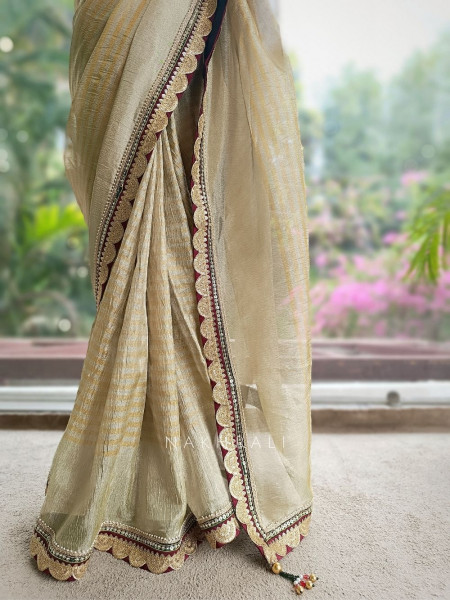 Navpallav Bottle Green Tissue Saree with Sequin Bead Embroidery
