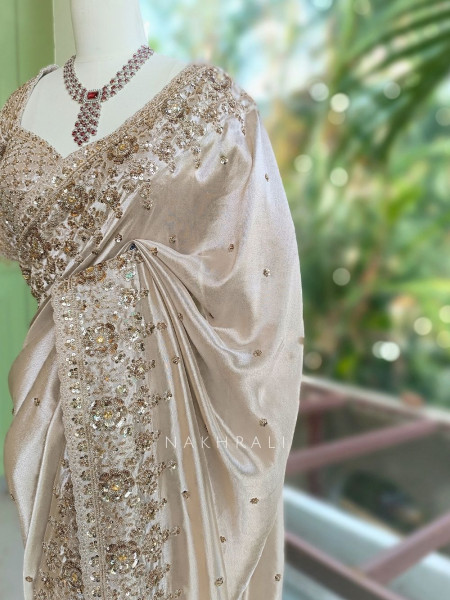 Dhwani Beige Saree With Sequin & Embroidery