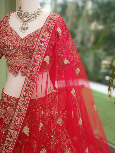 Rajvani Red Raw Silk  Bridal Lehenga