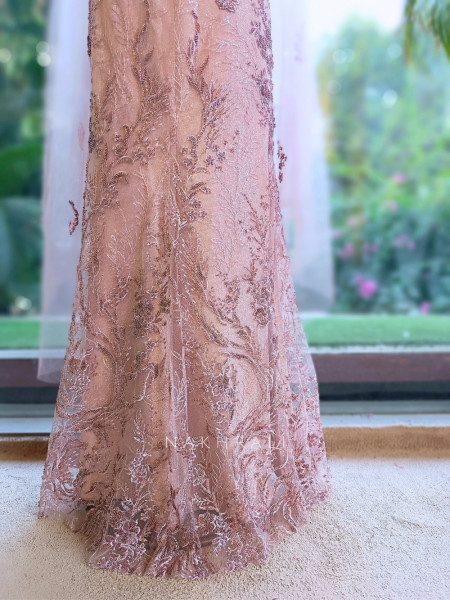 Bevel Blush Pink Indo-Western Crop Top Skirt Set