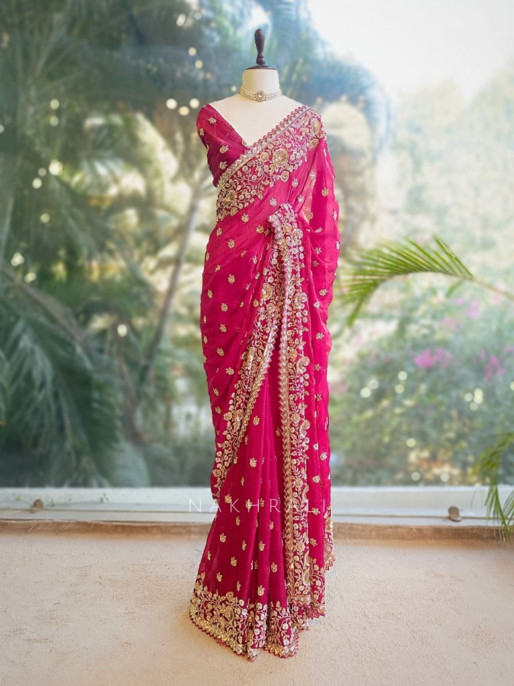 Image of RubyLush Organza Silk Saree with Zardozi Work