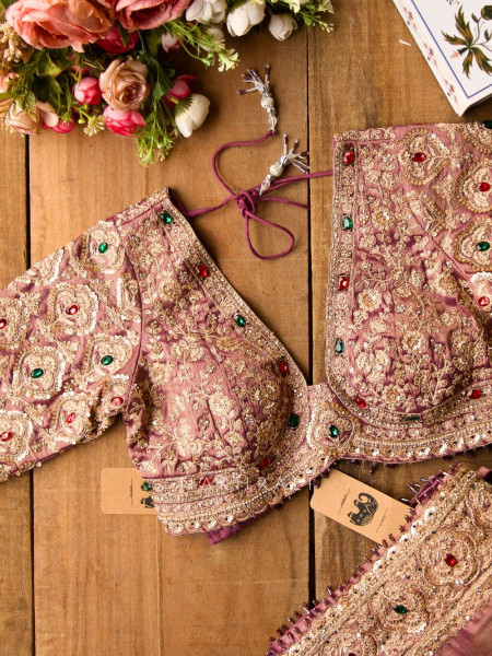 Bloomcrest Purple Embellished Saree with Readymade Blouse