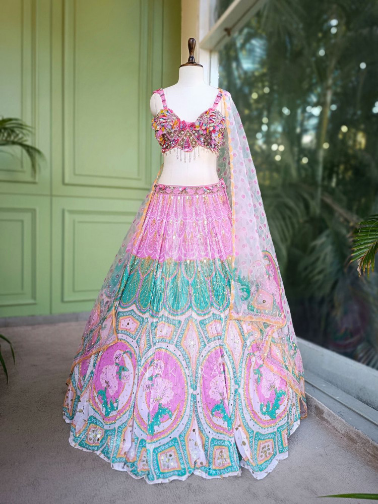 Image of Liora Pink Sequin &amp; Beadwork Lehenga Set