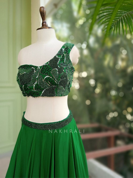 Vrinda Green Indo-Western Lehenga Set with Bead and Sequin Work
