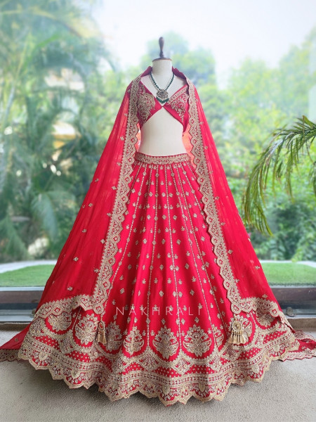 Saubhagya Fuchsia Red Unstitched Bridal Lehenga