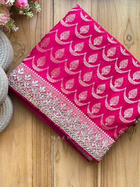 Varnika Magenta Banarasi Saree with Gota Border