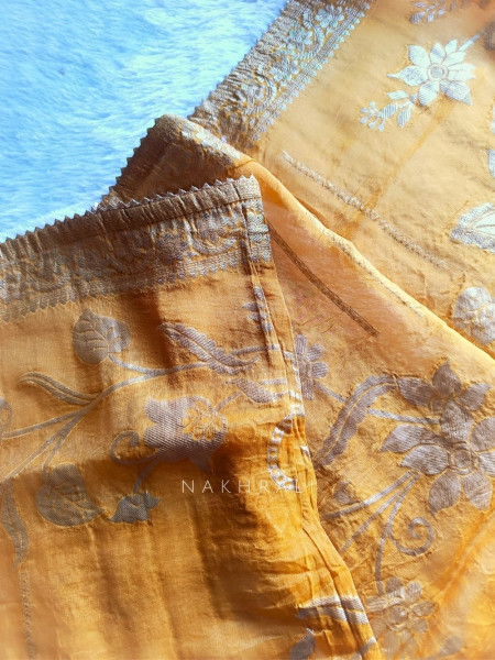 Noorline Glow Yellow Semi-stitched Dress Material with Sequin and Cut Dana Work