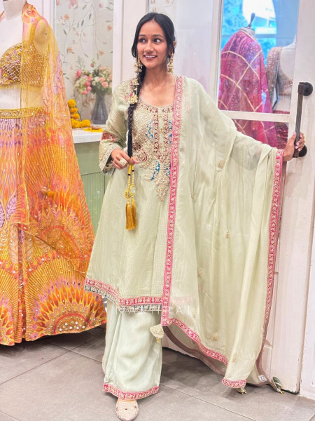 Rivaya Green Zari Gota Patti Kurta Palazzo Set