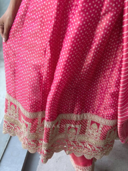 Utsavi Magenta Anarkali Suit Set With Bandhani, Gota Patti & Scalloped Zari Work