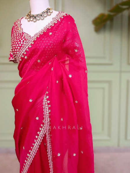 Rubi Red Saree with Readymade Sequin Blouse