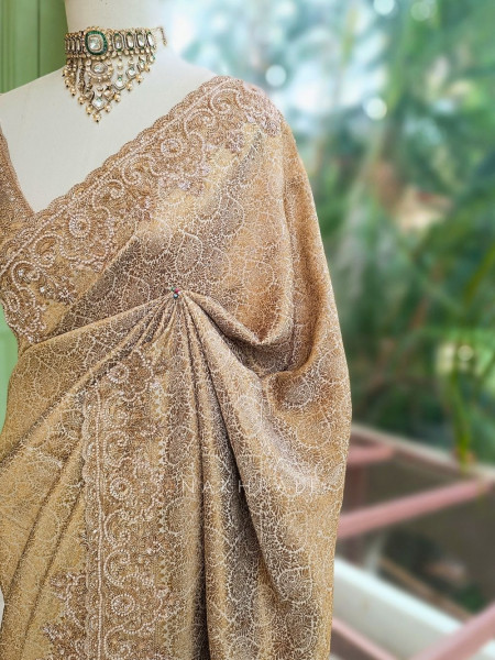 Svaran Lata Cream Banarasi Brocade Saree with Cut Dana Work