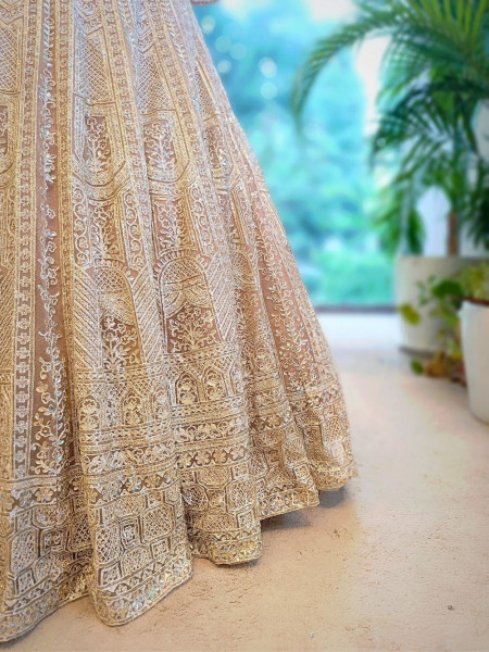 Golden Flare beige Lehenga with Thread and Sequin Work