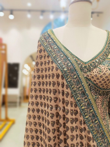 Aarini Beige Gharara Suit Set with Stone Work