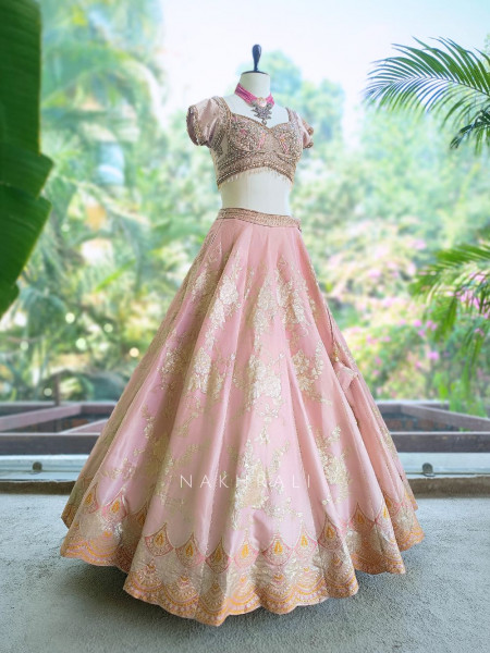 Lirena Pink Lehenga Set with Sequin Zari Work