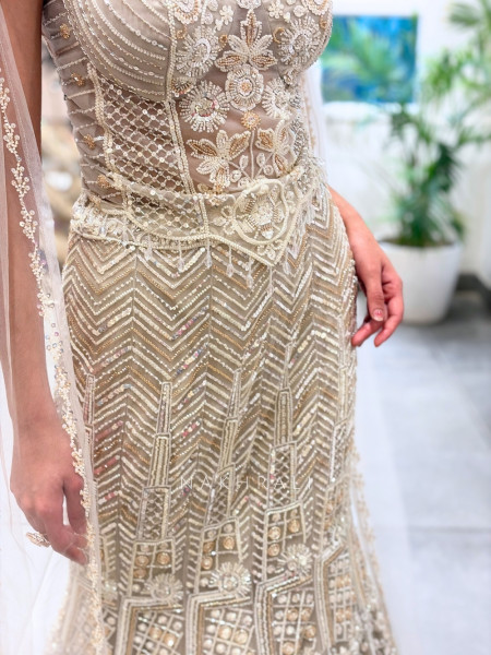 Alia Cream Tulle Net Mermaid Lehenga