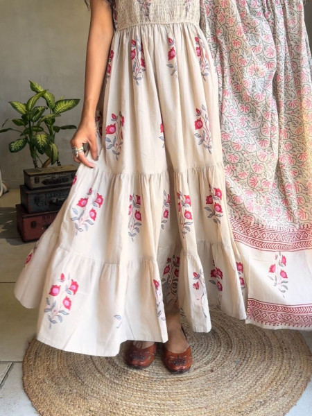 Liora Light Brown Cotton Suit Set with Floral Print