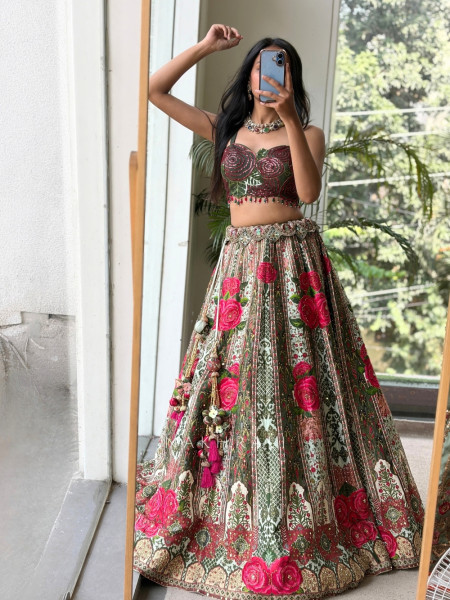 Wildrose Green Indo-Western Jacket Lehenga