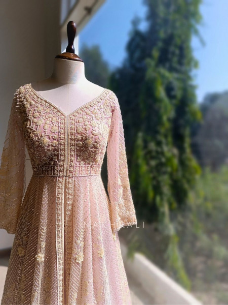 Elvya Purple Embroidered Achkan Lehenga Set