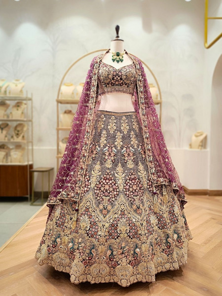 Amira Wine Embroidered Net Lehenga with Sequin Work