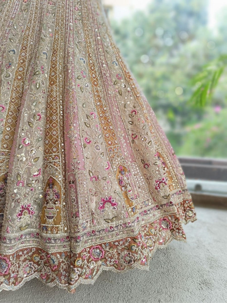 Shararat Beige Net Lehenga Set with Sequin Embroidery