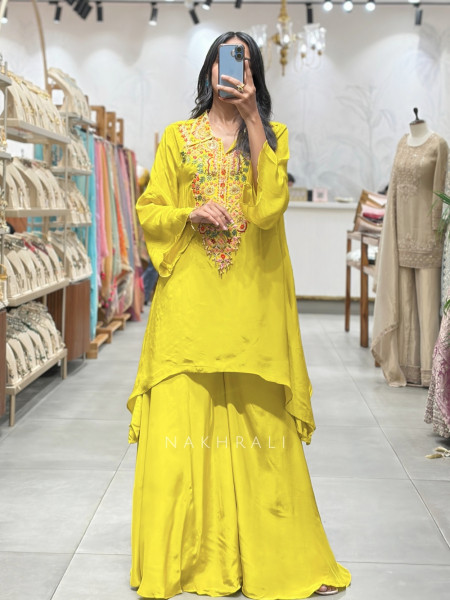 Mayura Canary Yellow  Asymmetric Crepe Palazzo Set