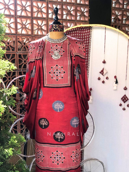 Ruby Maroon Modal Dress Material Set with Basic Print