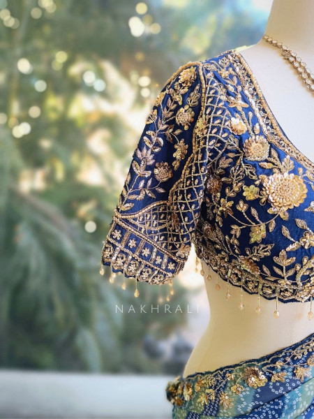 Riva Blue Printed Saree with Embroidered Readymade Blouse