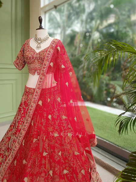 Rajvani Red Raw Silk  Bridal Lehenga