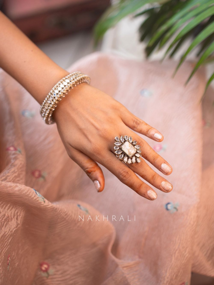 Image of Zeenat White Stone-Studded Adjustable Ring