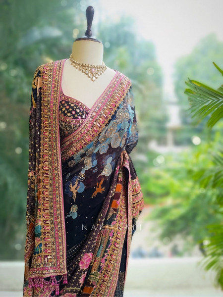 Enchanto Black Saree with Zari and Sequin Work