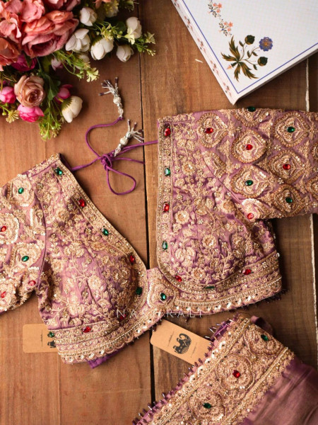 Bloomcrest Purple Embellished Saree with Readymade Blouse