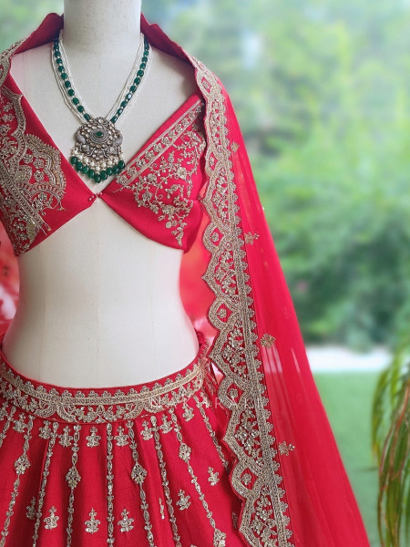 Saubhagya Fuchsia Red Unstitched Bridal Lehenga