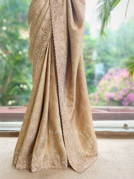 Svaran Lata Cream Banarasi Brocade Saree with Cut Dana Work