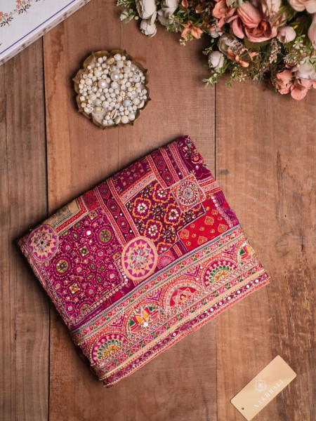Guzel Wine Gajji Silk Saree with Mosaic Print