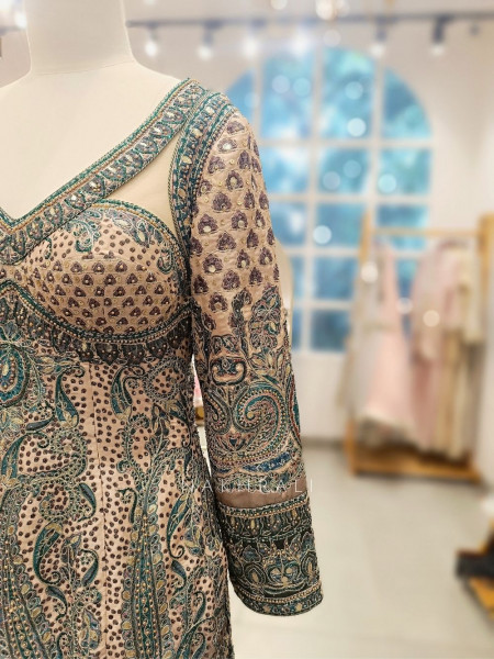 Aarini Beige Gharara Suit Set with Stone Work