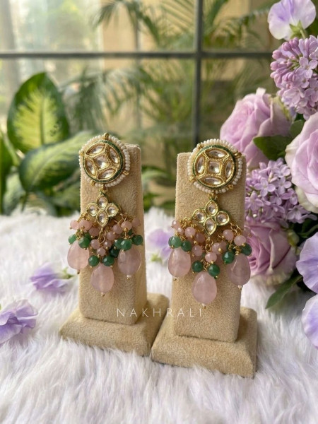 Rajshree Pink Assorted Colour Necklace Set with Mirror & Bead Drop Work