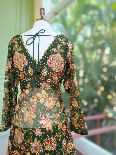 Tamsa Georgette Kurta Palazzo Set With Floral Print with Sequin & Mirror Work