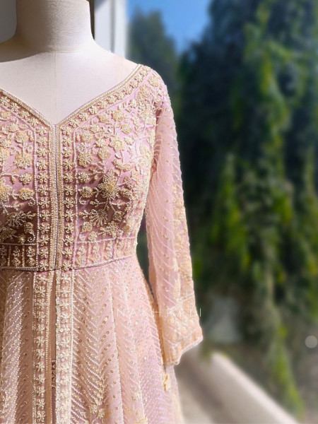 Elvya Purple Embroidered Achkan Lehenga Set