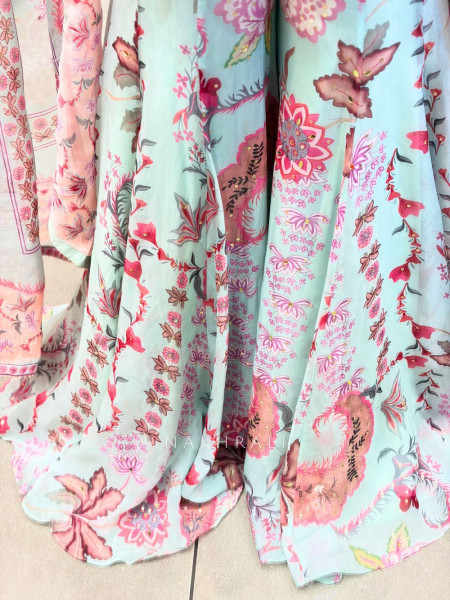 Kyvion Blue Indo Western Palazzo Set with Mirror Bead Work