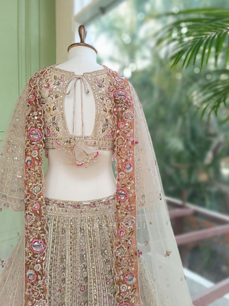 Shararat Beige Net Lehenga Set with Sequin Embroidery