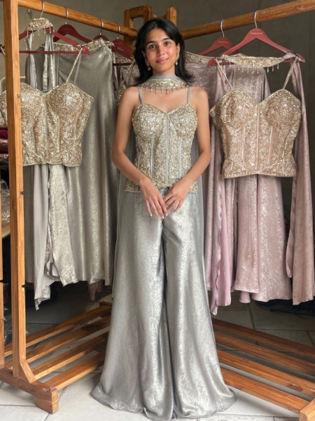 Ziba Grey Corset Palazzo Set