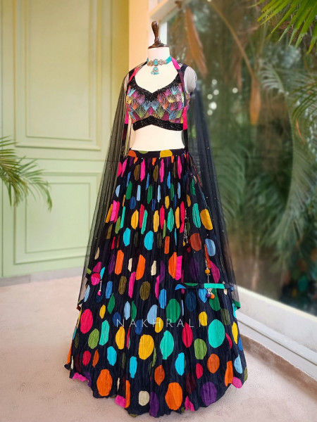 Midnight Black Cut Dana Work Lehenga