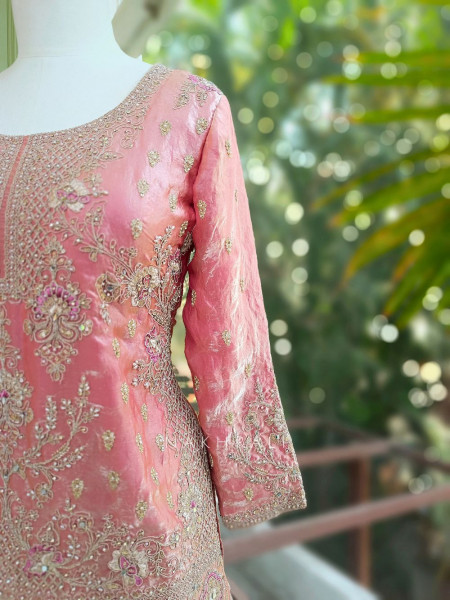 Nirshya Pink Silk Kurta Palazzo Set with Zari Embroidery