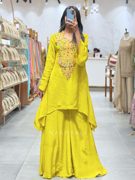 Mayura Canary Yellow  Asymmetric Crepe Palazzo Set