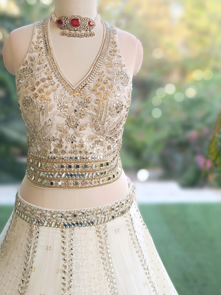 Shabnam Sheesha White Georgette & Tulle Net Designer Lehenga Set