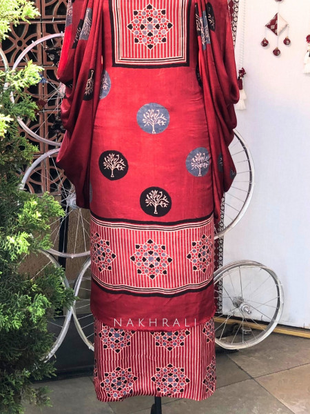 Ruby Maroon Modal Dress Material Set with Basic Print