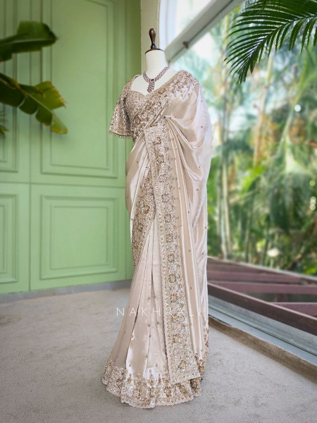 Dhwani Beige Saree With Sequin & Embroidery