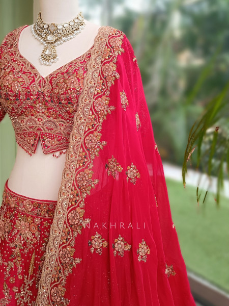 Rajvani Red Raw Silk  Bridal Lehenga