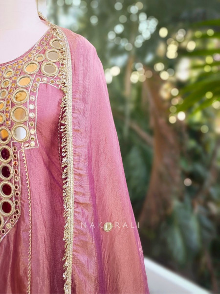 Ruhani Purple Tissue Suit Set with Mirror and Gota Work