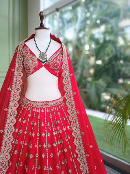 Saubhagya Fuchsia Red Unstitched Bridal Lehenga